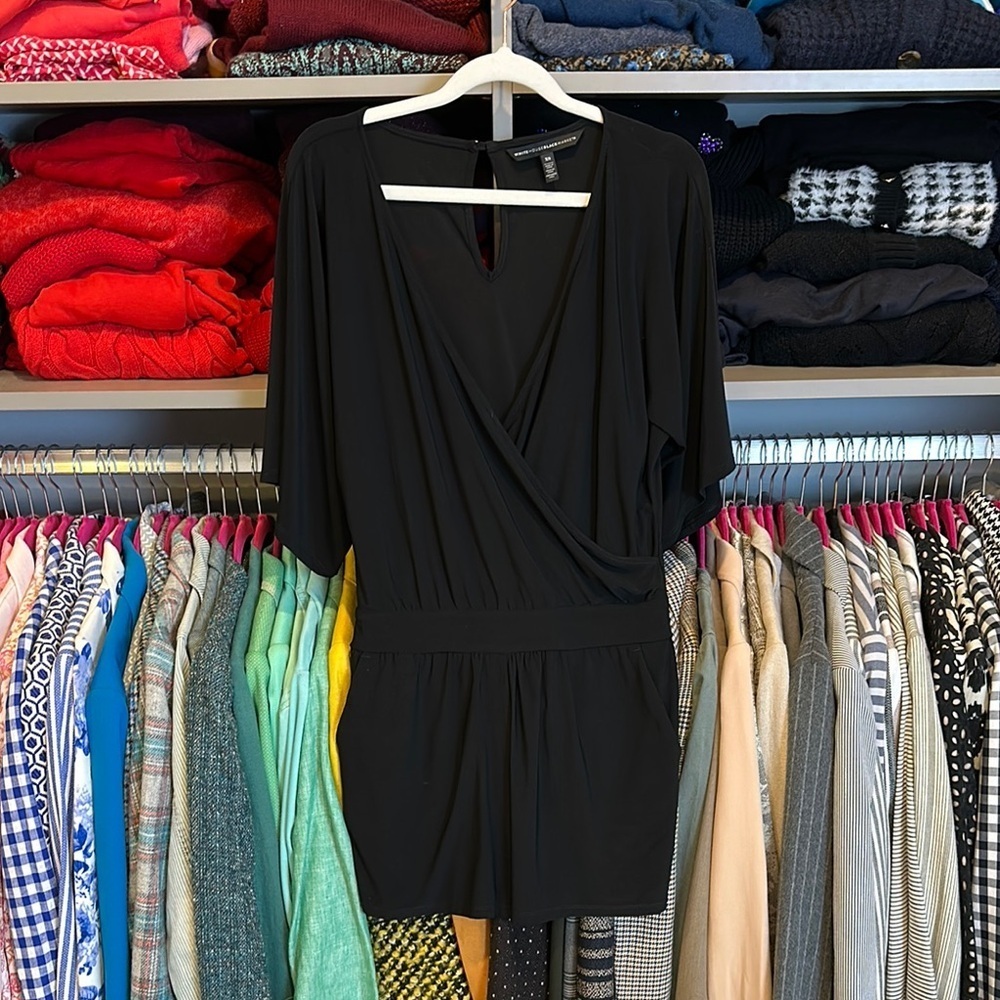 WHBM black 3/4 sleeve 2 pocket button back closure romper size XS